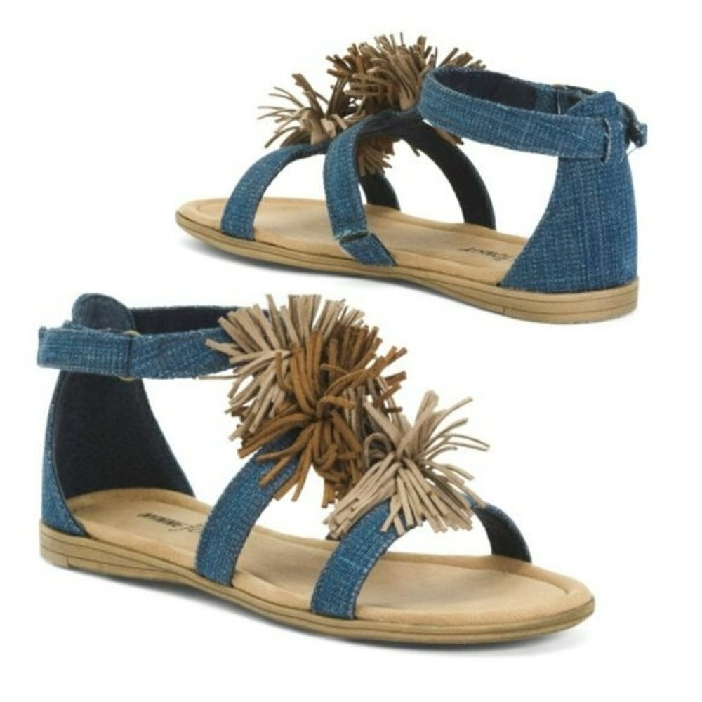 NWT Minnetonka Girl's Denim Fringe Sandals